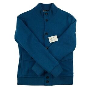 Caruso Blue Button Front Shirt Jacket Wool Cotton Stretch Sweater‎ Size 40R NWT